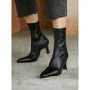 Súper Suaves~ Sexy Estilo Francés Punta Fina Tacón Bajo Elásticas Ajustadas Botines Cortos Tacón Gatito Tacones Altos y Botas Color Nude Botas Finas de Una Sola Capa para Mujer