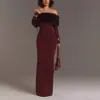 Moda Elegante Nueva de Otoño e Invierno Estilo Europeo y Americano Transfronterizo Vestido Delgado Elegante con Cuello de Piel de Hombro Único de Manga Larga para Mujer