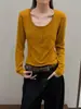 Yuanxi-2026 Outono Minimalista Básico Versátil Emagrecedor Gola U Manga Longa Camiseta para Mulheres 268464
