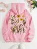 Moletom Feminino Transfronteiriço Estampa Floral Comércio Exterior Casual Moda Moletom Feminino de Veludo com Capuz Manga Longa