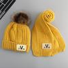 Gorro de lana para bebé de otoño e invierno Gorro y bufanda coreanos para niños conjunto de dos piezas cálido V estándar protección para las orejas Gorro de punto forrado de vellón