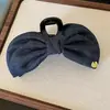 Novo Presilha de Cabelo Banana com Laço de Jeans Fofo Retrô Grampo Simples Presilha de Rabo de Cavalo Presilha Vertical Nicho