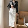 Nuevo Estilo Chino Modificado Vintage Cintura Alta Falda Cheongsam Blanca Estilo Nacional de Mujer Nicho Falda con Hebilla Falda Midi