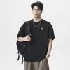 Camiseta Masculina de Seda de Gelo 240g Gola Redonda Verão Tendência Marca Bordada Manga Curta 2026 Nova Preta Manga Curta Atacado