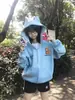 Sudadera Linda con Orejas de Gato para Mujer, Nuevo Estilo Otoño e Invierno, Estilo Universitario Dibujo Animado con Velcro Casual Sudadera con Capucha para Mujer