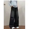 Outono de 2026 Novo Streetwear Americano Artesanato Pesado Tendência Streetwear Jeans Rasgados Falsos Largos Retos Masculino