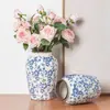 Novo vaso cerâmico de porcelana azul e branca retrô de luxo leve estilo chinês, vaso hidropônico de alta qualidade ornamento decorativo para arranjo de flores, transfronteiriço