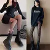 Medias Negras para Mujer, Medias Finas Negras Disco, Populares Medias de Red con Diamantes con Letras, Pantimedias Jk Blancas