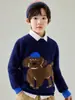 Suéter grueso de punto para niños para otoño e invierno, 100% lana, con cuello semi-alto, jacquard de cachorro, jersey cálido como capa base, punto holgado