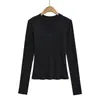 Atacado de Roupas Femininas Transfronteiriças Outono e Inverno 2025 Novos Tops de Manga Longa Cor Lisa com Cinco Botões Estilo Europeu e Americano Camisetas Versáteis