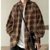 Camisa a cuadros de manga larga para jóvenes, talla grande, nueva, moderna, sencilla, con cuello mao y cuello camisero para primavera