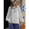 Nova Camiseta Casual Simples Estilo Coreano Outono Inverno com Estampa de Letras Silhueta Solta Top Emagrecedor para Mulheres