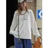 Louvre Outono Inicial Novo Estilo Coreano Casual Simples Camiseta Estampada com Letras Silhueta Solta Top Emagrecedor para Mulheres