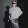 26 Años Principios de Primavera Nuevo Suéter para Mujer Cuello Polo Tejido Color Sólido Hilo Plateado Brillo Tejido Holgado Top Manga Corta