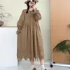 Vestido Largo Bordado de Manga Larga Estilo Mori Girl Japonés para Mujer, Vestido Largo Elegante Simple Artístico de Cuello Redondo Ajustado para Mujer