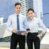 Seleção de alta qualidade de camisa profissional listrada de manga longa masculina e feminina, camisa masculina slim para negócios, serviço de logotipo