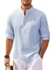 Estilo Old Money Americano Camisa Henry Primavera Verano Talla Grande Hombre Ajuste Delgado Media Botonadura Cuello Mao Camiseta Transfronterizo Europeo y Americano