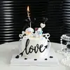 Decoración de pastel para el Día de San Valentín chino, adornos de perrito y gatito para teléfono, topper de lazo de acrílico con cinta de amor