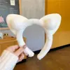 Faixa de cabeça fofa com orelhas de panda para lavar o rosto, faixa de cabeça de pelúcia de desenho animado com coroa alta para mulheres, faixa para maquiagem e lavar o cabelo, acessório de cabelo