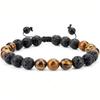Pulseira de pedra Olho de Tigre de 2 peças, venda quente transfronteiriça europeia e americana, pedra de lava Olho de Tigre redonda de 8 mm, conjunto de joias ajustável