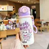 Nueva botella de agua térmica elegante y linda con temática de dibujos animados para niños, con un diseño de doble pajita para beber, perfecta para que los estudiantes la usen en la escuela o para actividades al aire libre