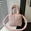 2024 Nova Bolsa de Algodão Feminina Simples e Macia Quadrada Bolsa Crossbody Bolsa de Mão Elegante Bolsa Quadrada Pequena Bolsa Elegante