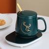 Taza de Recuerdo, Taza de Temperatura Constante, Taza de Cerámica, Taza de Café de 55 Grados, Vaso de Agua para Pareja con Tapa y Cuchara, Regalo de Empresa