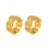 Aretes de encaje hueco para mujer, broches para la oreja en tono dorado, tachuelas con forma de hoja y concha, elegantes aretes de aro redondos, aretes vintage franceses