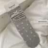 Meias Sem Costura com Laço para Mulheres, Meias de Cano Médio, Estilo Fino Primavera/Verão, Padrão de Estrelinhas Pequenas, Cinza e Branco, Estilo Coreano, Meias Largas Estilo Ins, Meias de Algodão