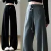 Pantalones de Maternidad Negros Cintura Alta Cordón Primavera y Otoño 2025 Pantalones Deportivos Casuales de Maternidad Pierna Ancha de Aspecto Adelgazante Suelto para Personas Bajas