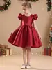 Vestidos de gala para niñas europeos y americanos, vestidos de princesa de alta gama con mangas abullonadas transfronterizos para niñas europeas y americanas, trajes de satén para actuaciones festivas infantiles