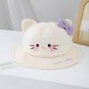 Chapéu de Menina para Outono e Inverno Novo Estilo Japonês Gatinho Kt Laço Chapéu de Balde Quente Fofo para Crianças de 1-3 Anos Chapéu de Pescador