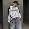 Camiseta de Jersey Retro Americano de Manga Larga para Hombre Otoño Suelta Diseño Versátil 2024 Nuevo Top