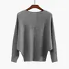 Amazon Explosões AliExpress Outono e Inverno Novo Gola de um Caractere Manga Morcego Tricô plus size Pulôver Feminino Camisa Básica