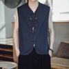 Jaqueta mandarim estilo chinês de verão camiseta masculina colete velho de Pequim sem mangas camisa de velho cardigã colete terno Tang linho estilo chinês