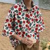 Camisa de manga curta casual de terno vintage estilo de Hong Kong para homens e mulheres havaiano na moda shorts soltos camisa bonita do casal