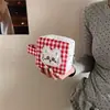 Bolso de mano nuevo estilo coreano de lunares, bolsa mini de almacenamiento de toallas de tela a cuadros de gato lindo, bolsa de maquillaje portátil de mano para mujer