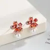 Pendientes de Lujo de Estilo Europeo y Americano con Zirconia Roja en Forma de Gota y Perla, Joyería de Pendientes Fresca Estilo Bosque Único