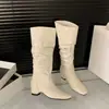 Botas altas retro cuadradas para mujer, nueva colección otoño/invierno 2026, botines plisados versátiles, adecuadas para figuras petite, botines de slip-on de moda