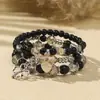 Pulsera de Cristal Colorida Estilo Resort Bohemio para Mujer Diseño de Nicho Ins Corazón Trébol de Cuatro Hojas Pulsera de Perlas