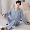 Pijama de hombre para primavera y otoño, conjunto de cárdigan de manga larga de algodón puro, talla grande, corte holgado casual, ropa de casa 100% algodón para hombre, se puede usar fuera