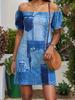 Europa y Estados Unidos moda femenina nueva transfronteriza primavera y verano estampado contraste de color casual vacaciones vestido de manga de farol en el hombro
