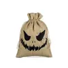 Saco de lanche de juta para Halloween com fecho de cordão, saco de doces de linho, saco decorativo para artigos de festa