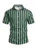 Ropa de Hombre Transfronteriza Europea y Americana Amazon Verano Nuevo Estilo Solapa Rayas Vacaciones Camisa de Manga Corta Camiseta de Manga Corta de Playa para Hombre