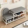 Banqueta para zapatos, Taburete para cambiarse los zapatos, Zapatero, Taburete de hierro para el hogar con cojín de bolsa suave de cuero, Banqueta larga para la entrada, Almacenamiento de lujo accesible, Nuevo estilo
