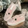 Sapatos rasos casuais com strass plus size 2025 novos para mulheres outono, mocassins slip-on de sola grossa com solas macias para o trajeto