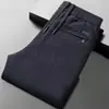 Calças casuais retas masculinas de veludo cotelê grosso com forro de fleece para outono e inverno, calças listradas largas para pais de meia-idade