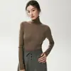 Camiseta Base de Lana Fina Yangzi para Mujer, Manga Larga Otoño/Invierno, Cuello Alto, Ropa Interior, Color Sólido, Versátil, Sin Costuras
