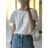 Camiseta Branca 100% Algodão Verão 2026 Ombro Normal Manga Curta Feminina Estilo Simples Primavera e Outono Básica Solta