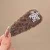 Grampo de Cabelo de Natal Cinza Pedraria Floco de Neve Pelúcia Presilha BB Grampo Peludo Clipe de Bico de Pato Acessórios de Cabelo Outono e Inverno